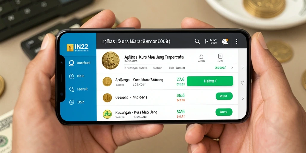 Antarmuka utama IN22 menampilkan kurs mata uang secara jelas dan informatif.