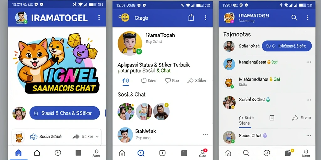 Antarmuka intuitif aplikasi IRAMATOGEL untuk Status & Stiker.