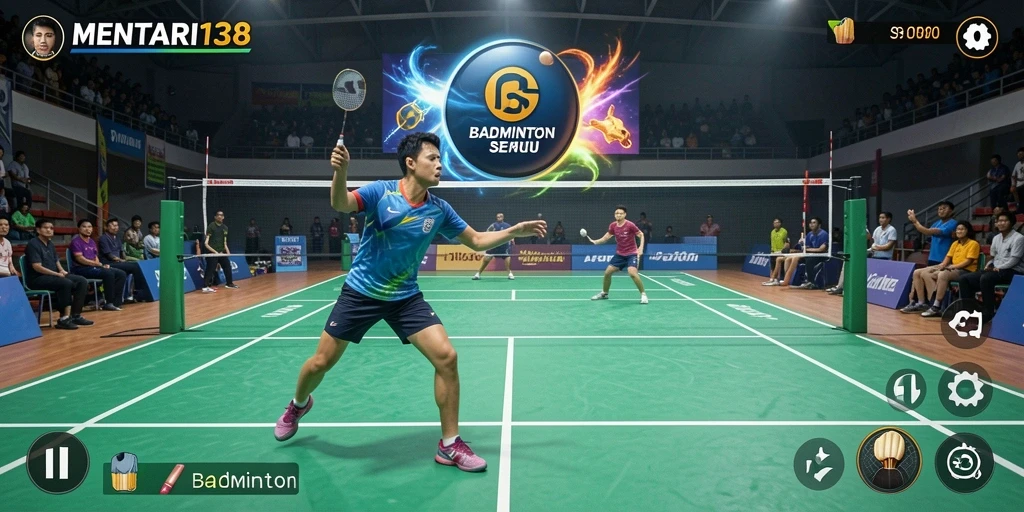 Tampilan antarmuka MENTARI138 dengan grafik badminton yang menarik.