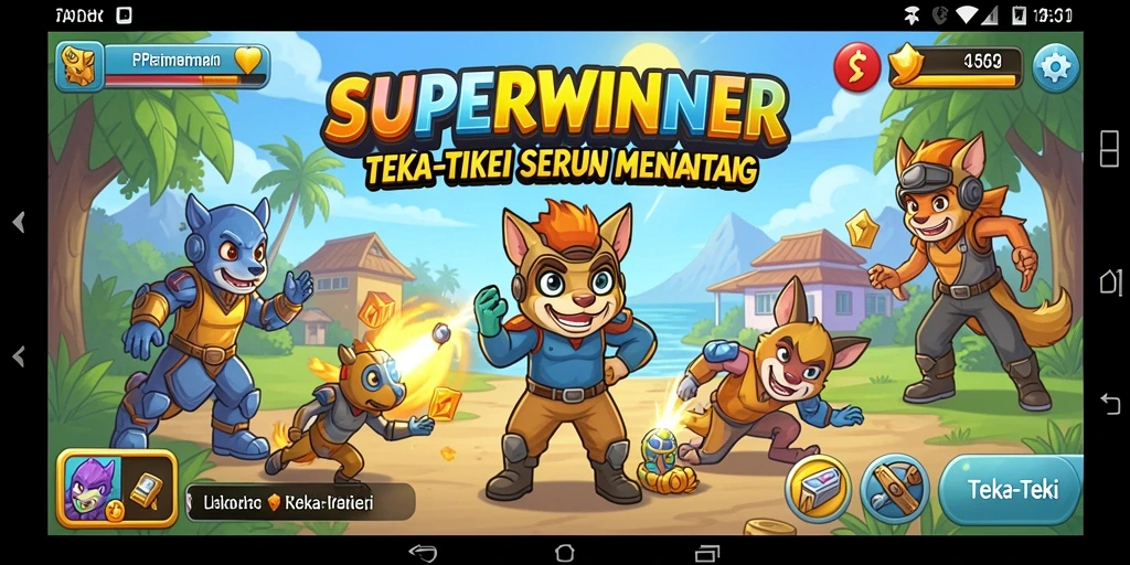 Antarmuka permainan Teka-Teki SUPERWINNER yang menarik dan penuh warna.