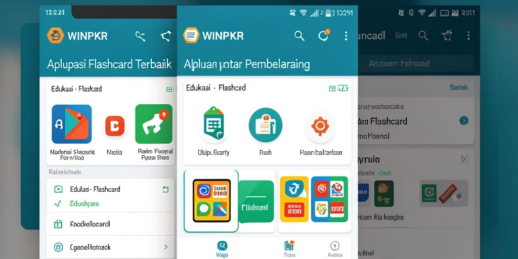 Tampilan antarmuka pengguna WINPKR dengan fitur flashcard yang interaktif.
